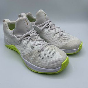 Nike Womens Metcon Flyknit 3 White Volt Neon Green Size 9.5 AR5623-117
